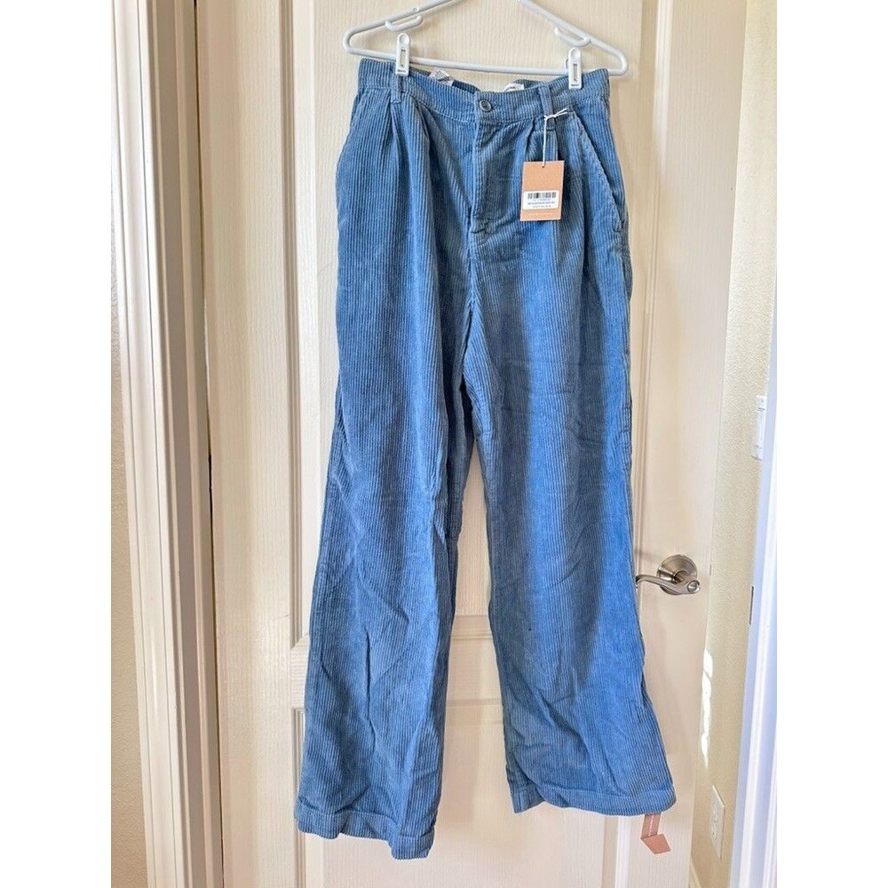 NWT Reformation Montauk Pleated HR Corduroy Pants Dusty Blue Size 29